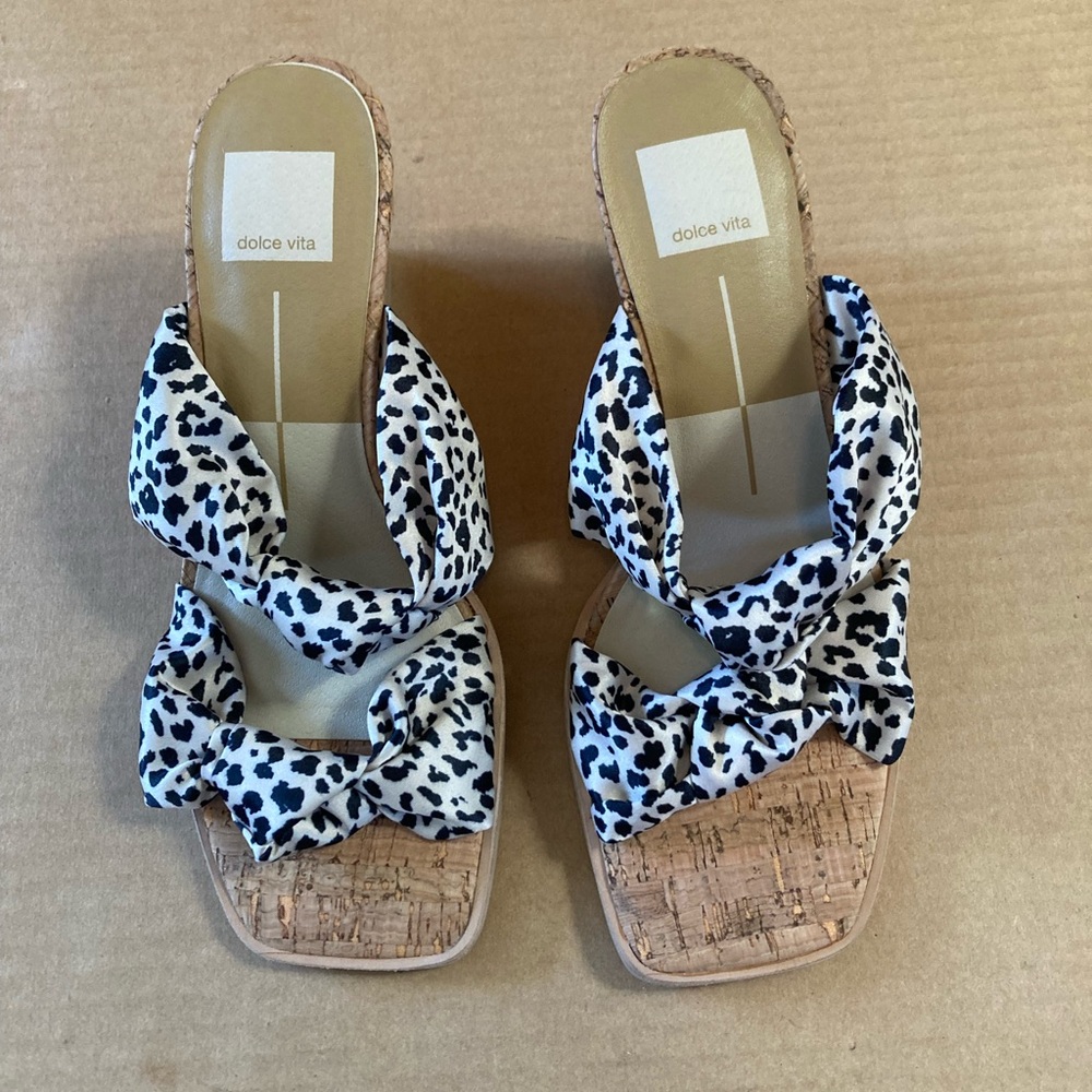 Dolce Vita NWOT Naji Leopard Satin Cork Wedges size 8 - Picture 3 of 9